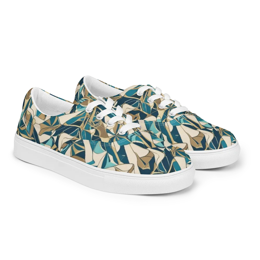 Teal Deco Garden on Men's Lace-Up Canvas Shoes — Right Front