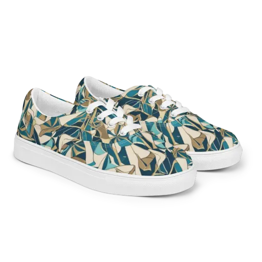 Teal Deco Garden on a Men's Lace-Up Canvas Shoes