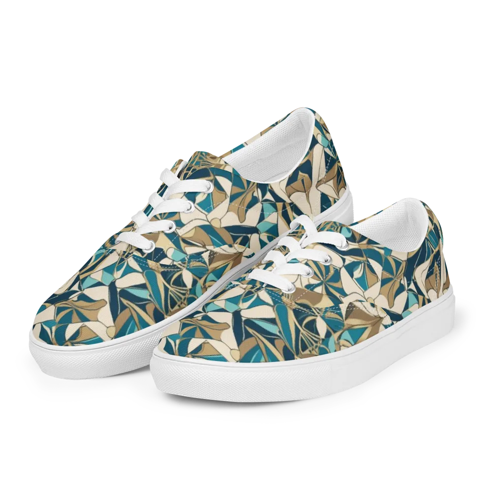 Teal Deco Garden on Men's Lace-Up Canvas Shoes — Left Front