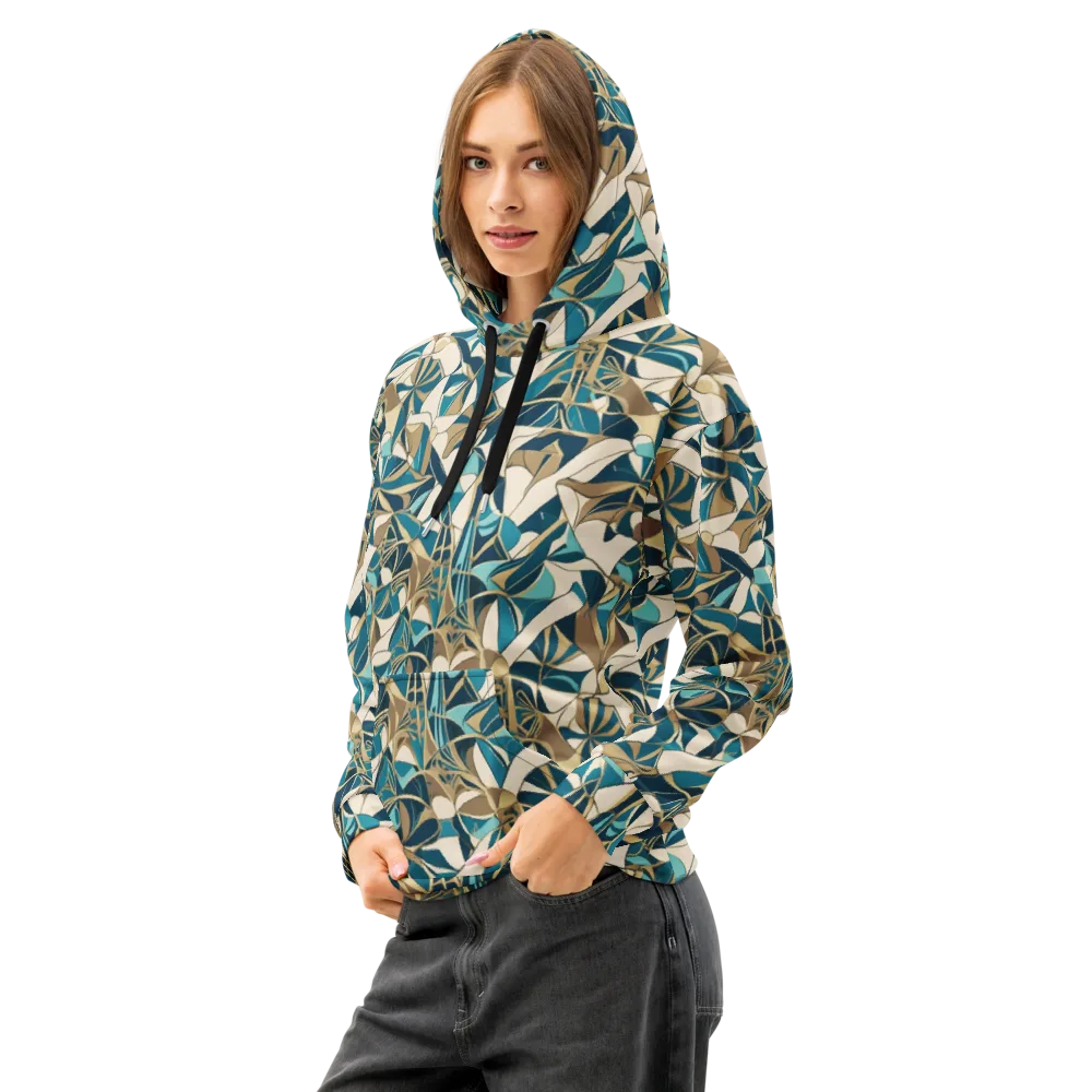 Teal Deco Garden on Cotton Hoodie — Left Front