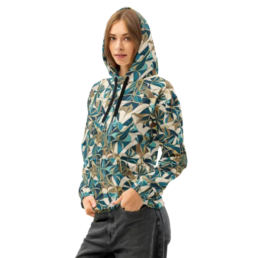 Teal Deco Garden on a Cotton Hoodie