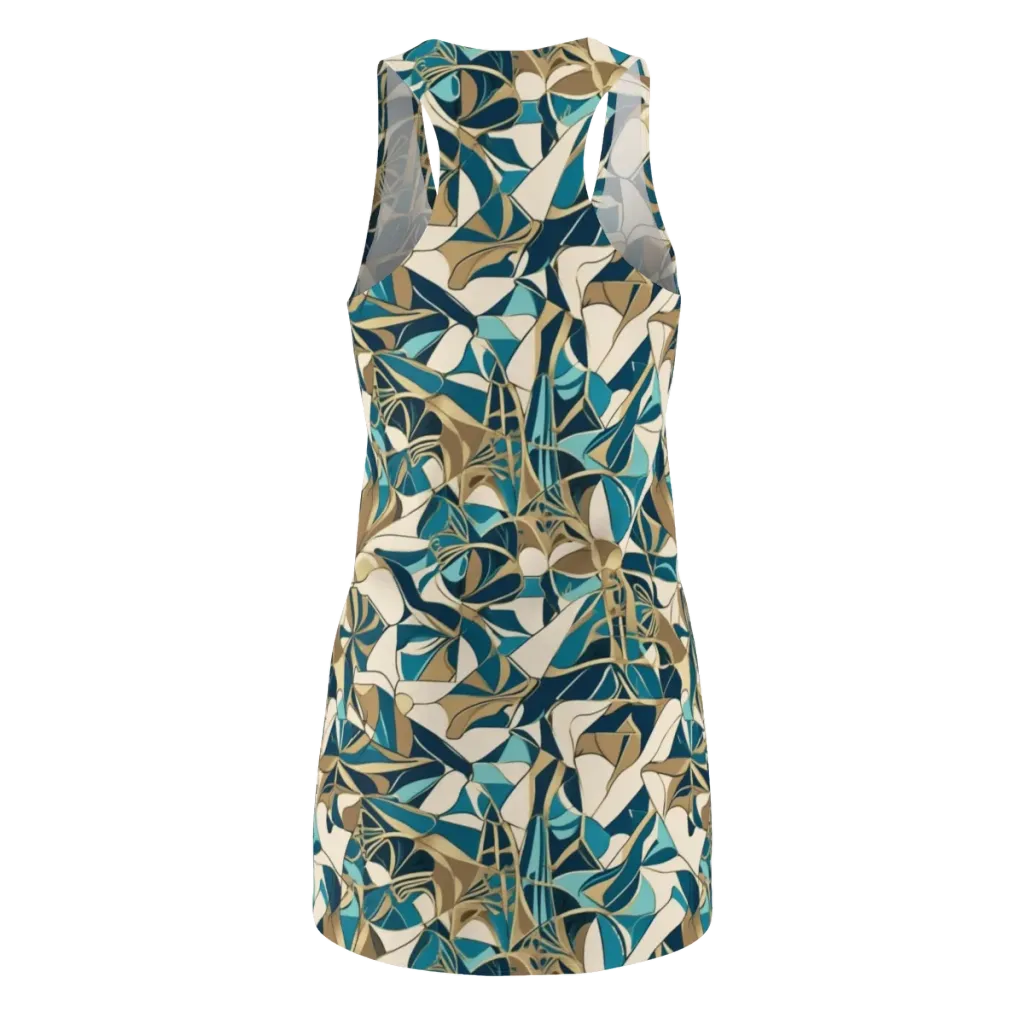 Teal Deco Garden on Racerback Dress — Back
