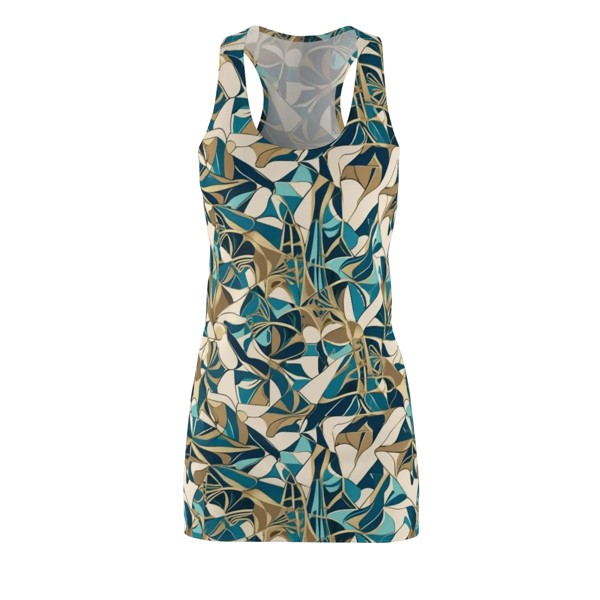 Teal Deco Garden on Racerback Dress — Front