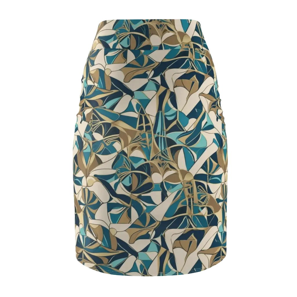 Teal Deco Garden on Pencil Skirt — Back