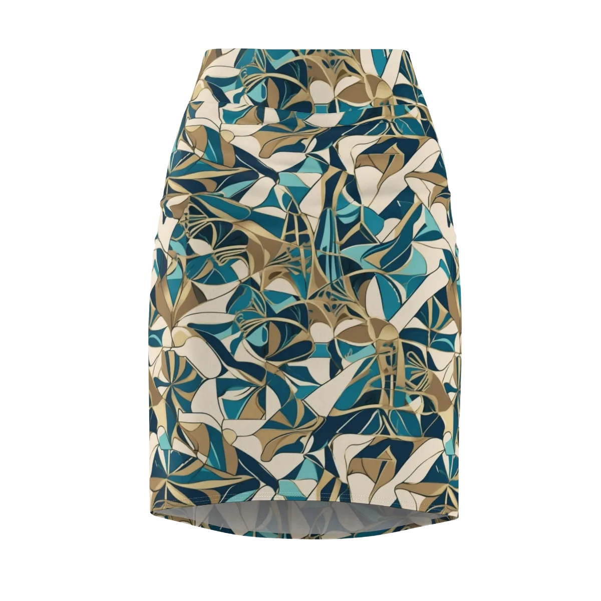 Teal Deco Garden on Pencil Skirt — Front