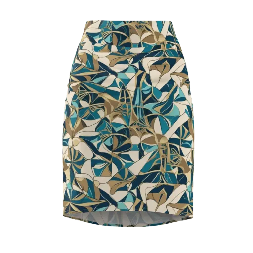 Teal Deco Garden on a Pencil Skirt