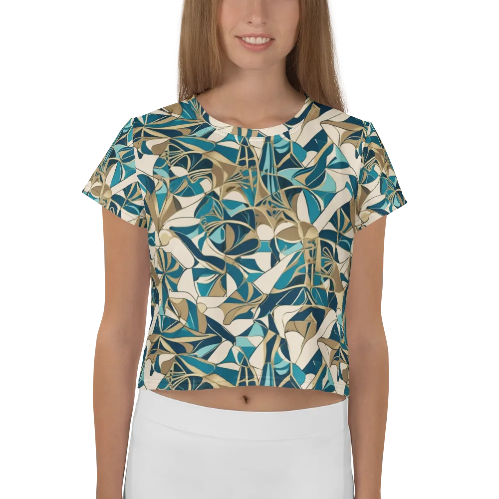 Teal Deco Garden on Crop Tee — Front
