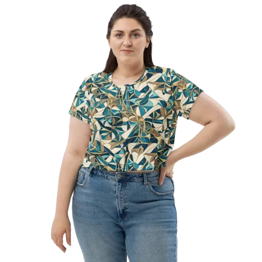 Teal Deco Garden on a Crop Tee