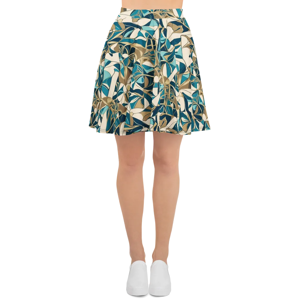 Teal Deco Garden on Skater Skirt — Front