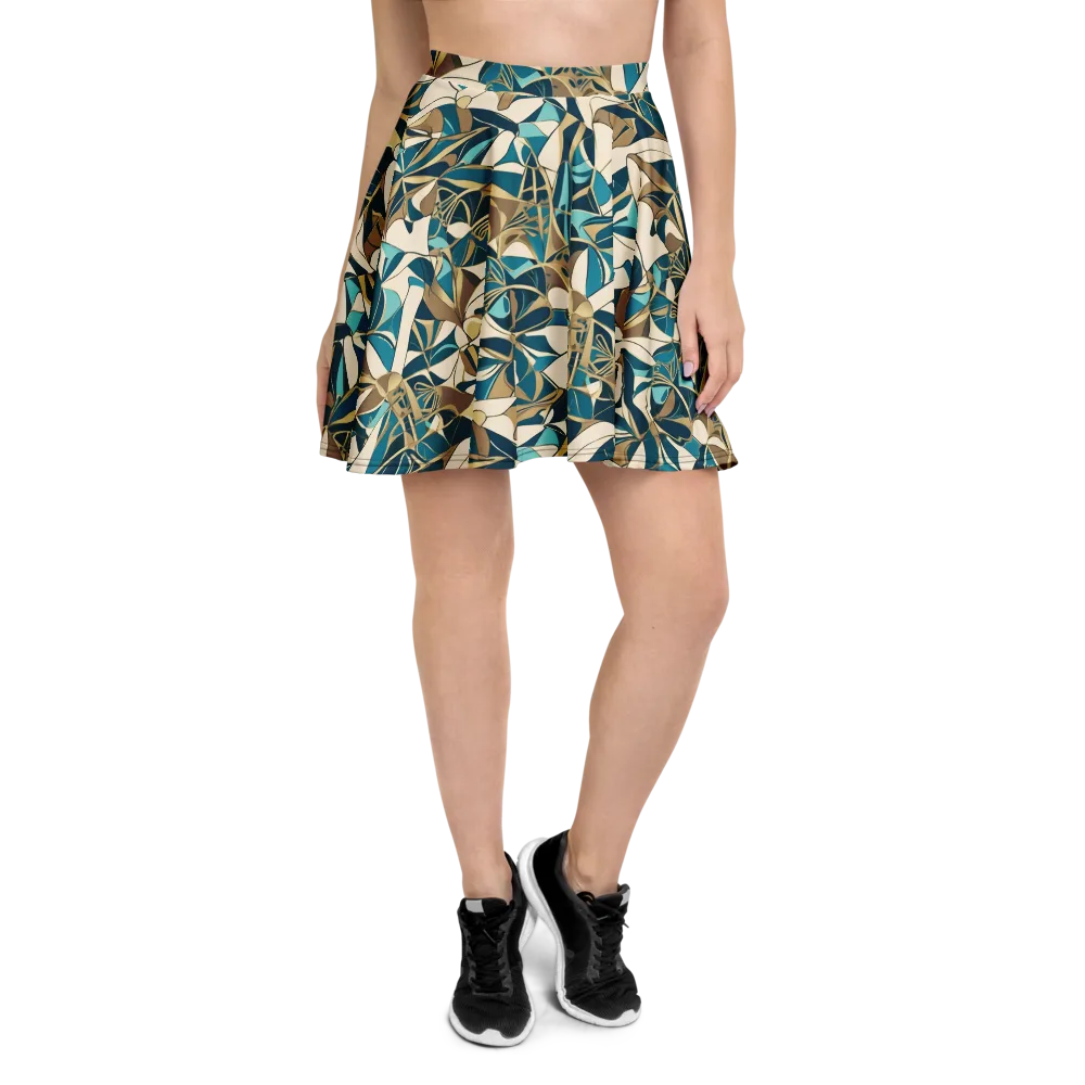 Teal Deco Garden on Skater Skirt — Front