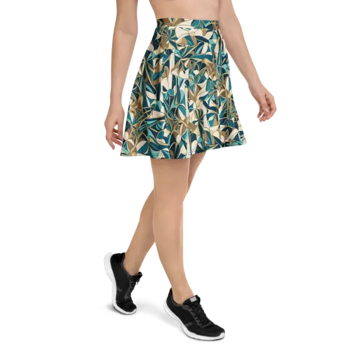 Teal Deco Garden on a Skater Skirt
