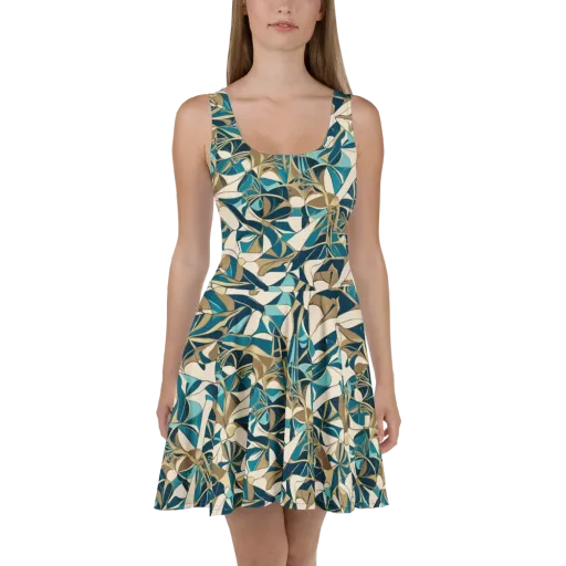 Teal Deco Garden on a Skater Dress