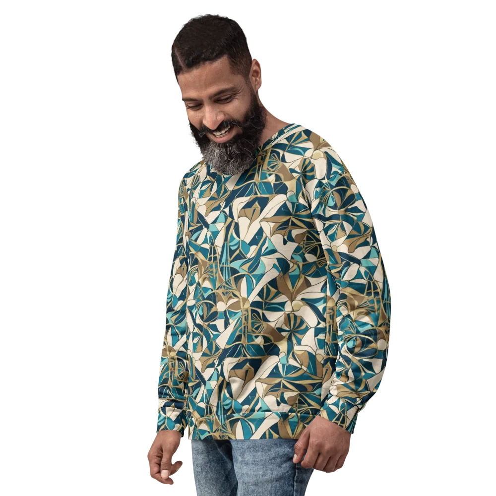 Teal Deco Garden on Sweatshirt — Left Front