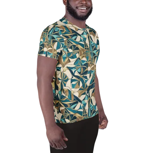 Teal Deco Garden on a Men's Athletic T-Shirt