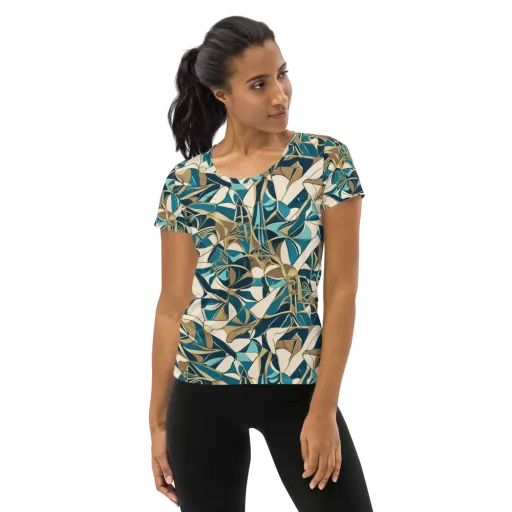 Teal Deco Garden on a Women's Athletic T-Shirt