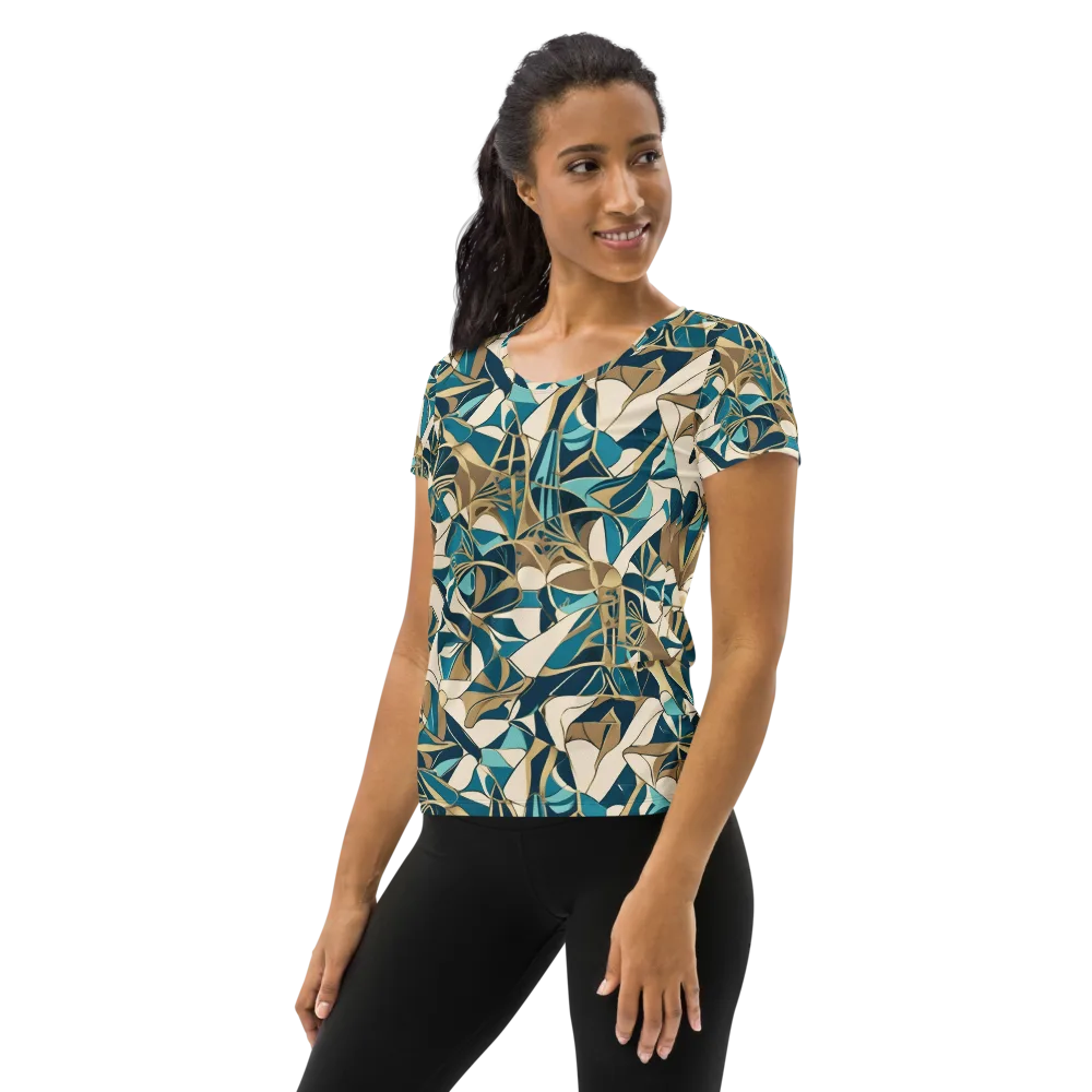 Teal Deco Garden on Women's Athletic T-Shirt — Left