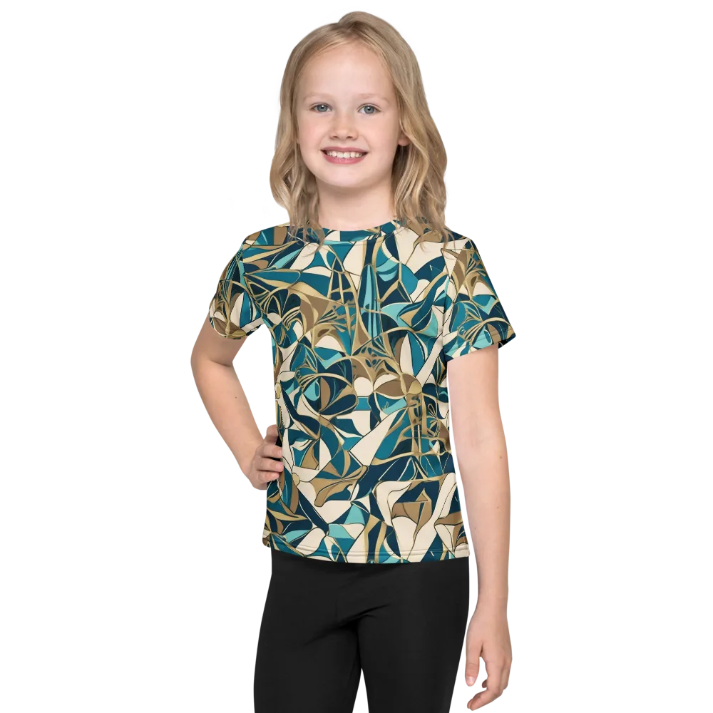 Teal Deco Garden on Kids Crew Neck T-Shirt — Front