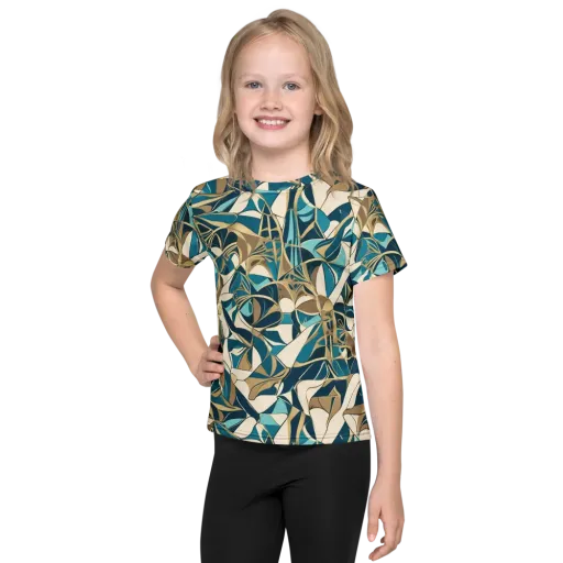 Teal Deco Garden on a Kids Crew Neck T-Shirt