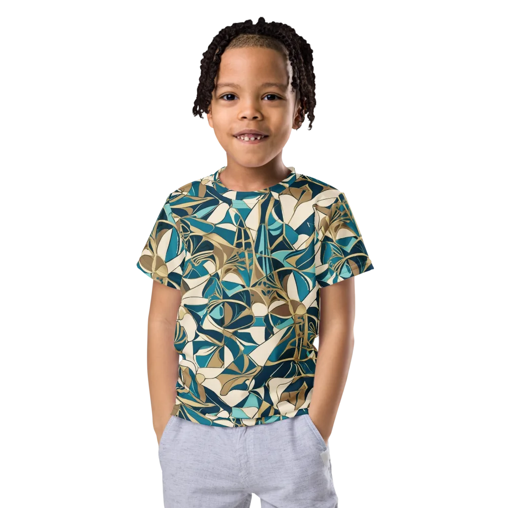 Teal Deco Garden on Kids Crew Neck T-Shirt — Front