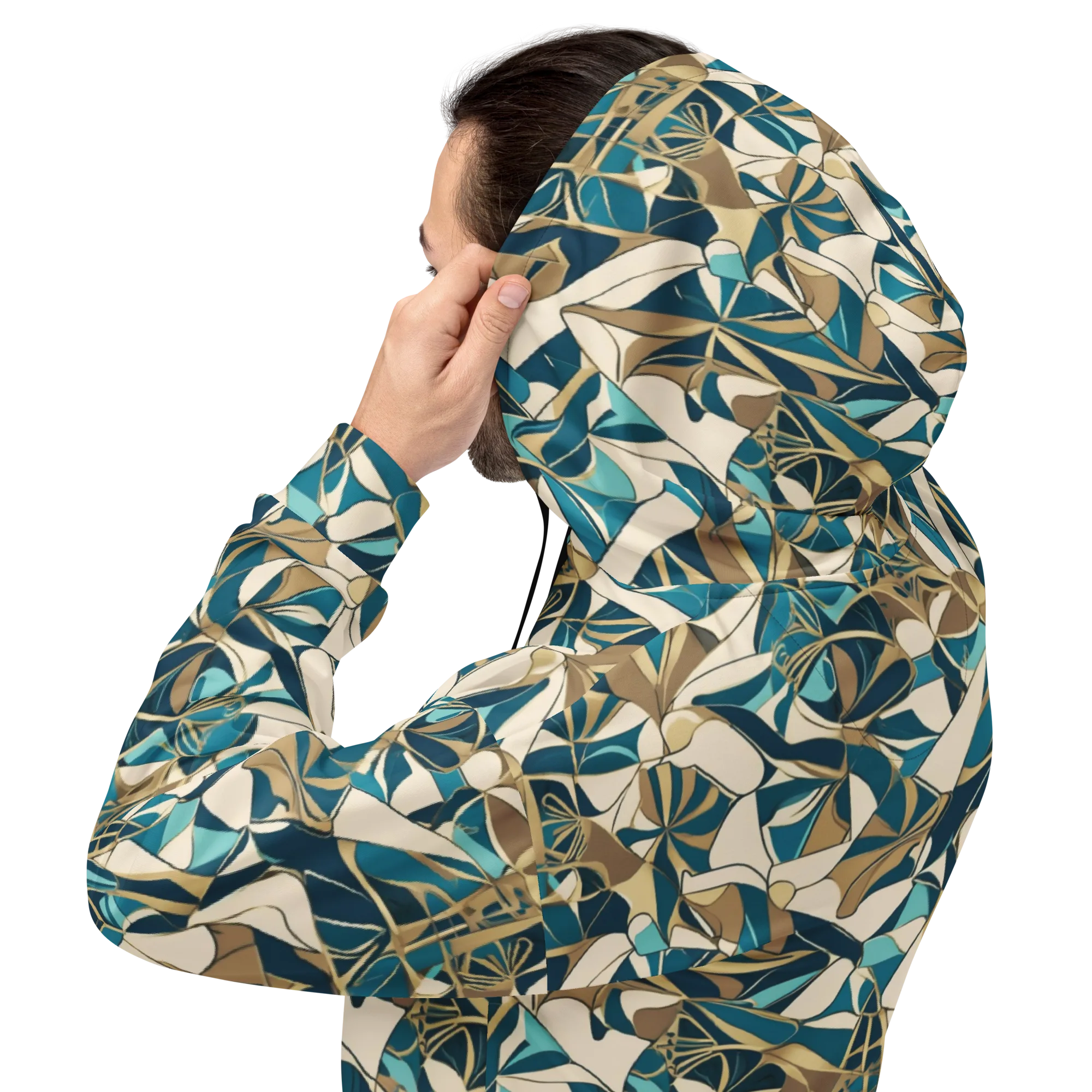 Teal Deco Garden on Hoodie — Back