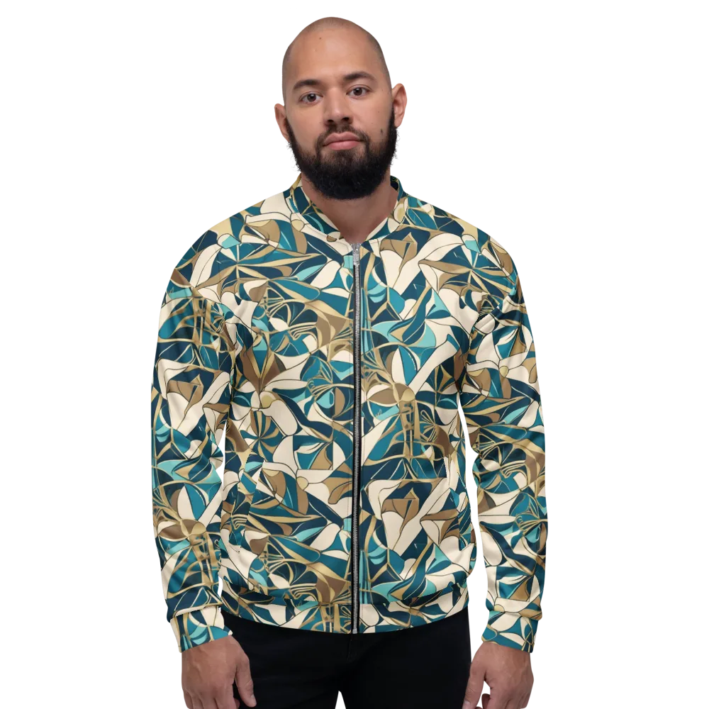 Teal Deco Garden on Bomber Jacket — Front