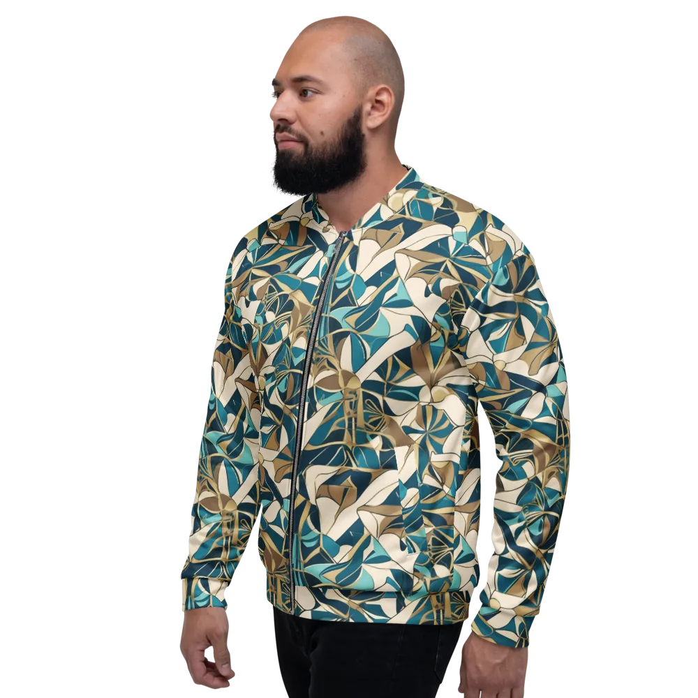 Teal Deco Garden on Bomber Jacket — Left