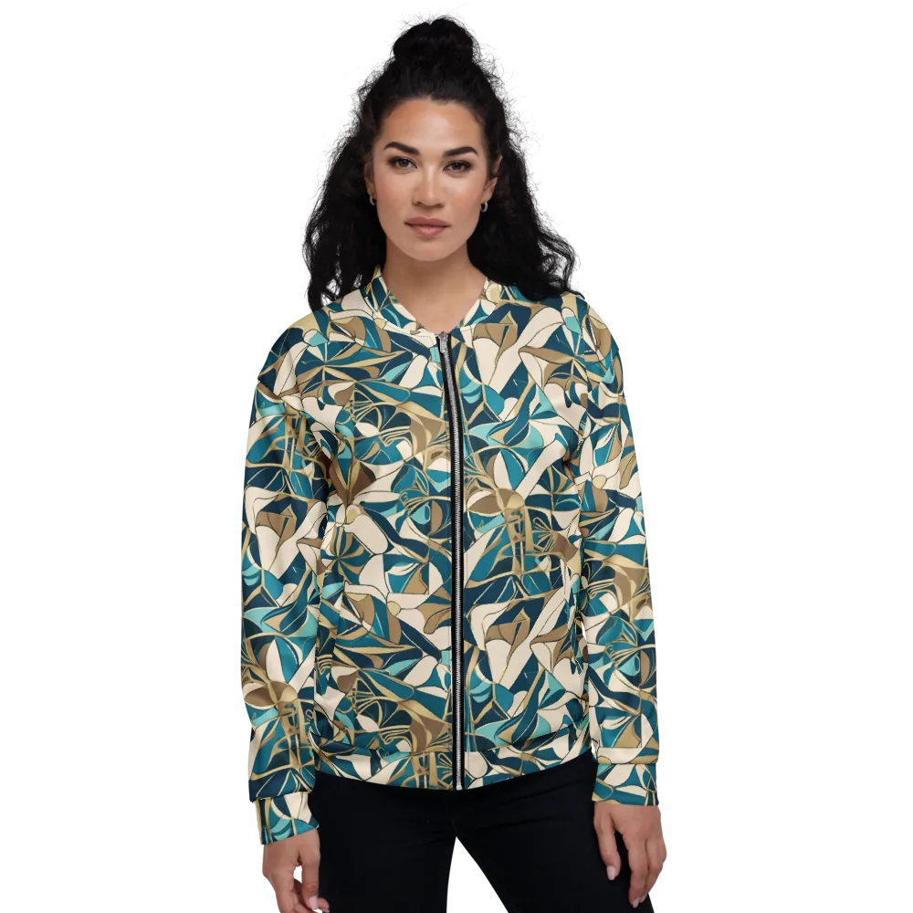 Teal Deco Garden on Bomber Jacket — Front