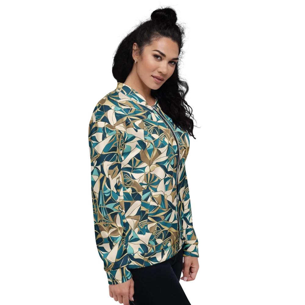 Teal Deco Garden on Bomber Jacket — Right