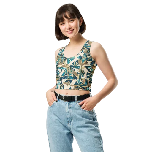 Teal Deco Garden on a Crop Top