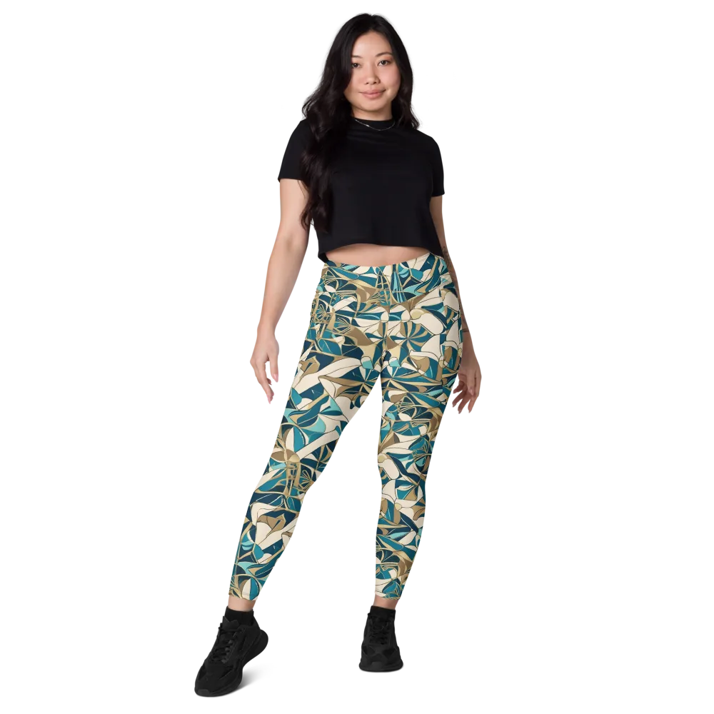 Teal Deco Garden on Leggings with Pockets — Front
