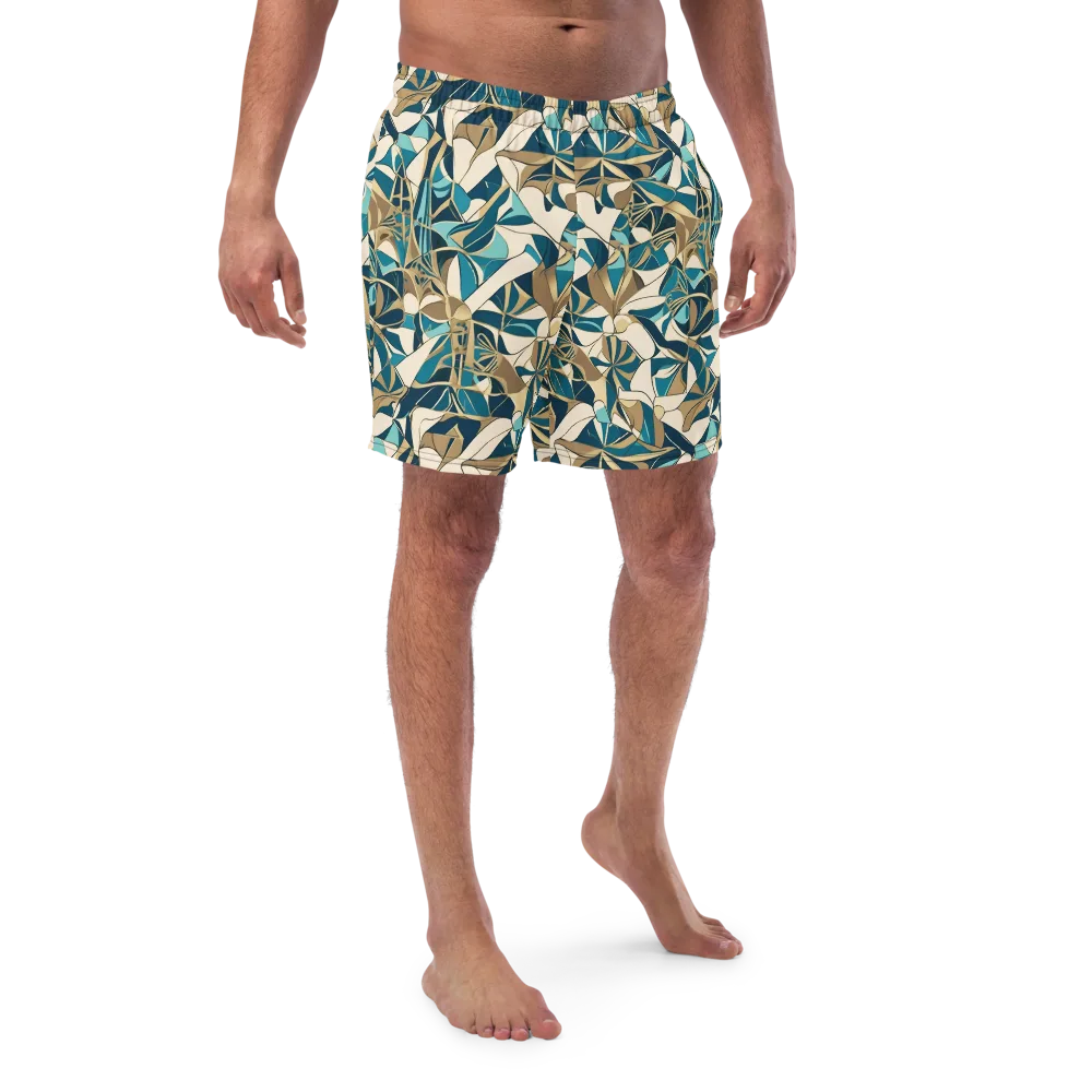 Teal Deco Garden on Swim Trunks — Front