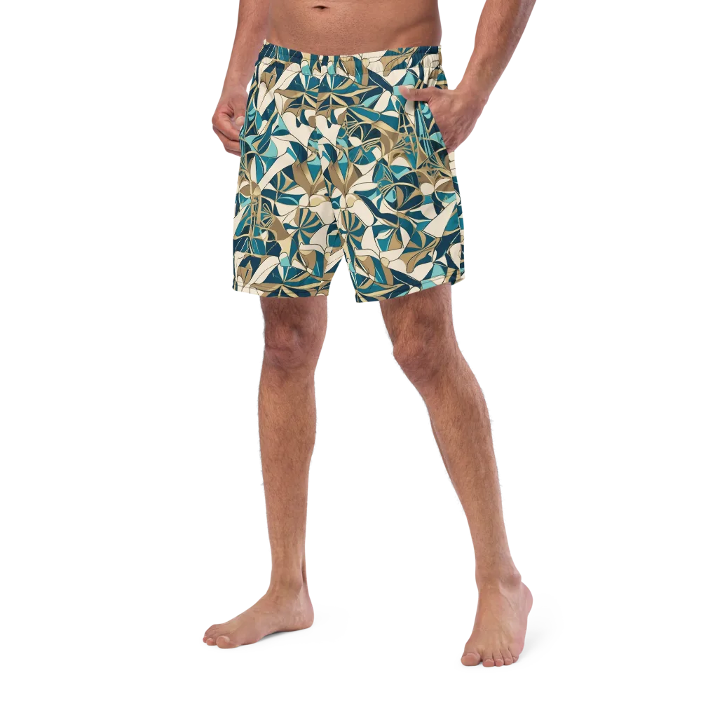 Teal Deco Garden on Swim Trunks — Left Front
