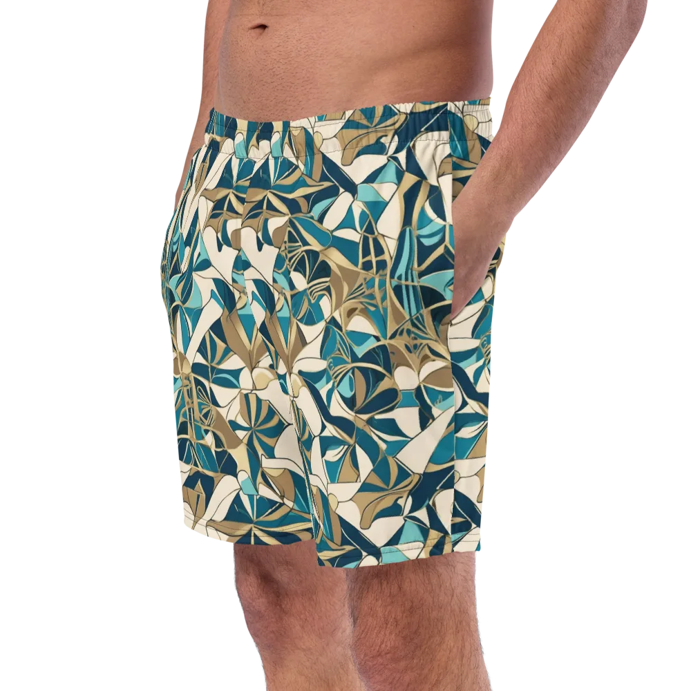 Teal Deco Garden on Swim Trunks — Left Front