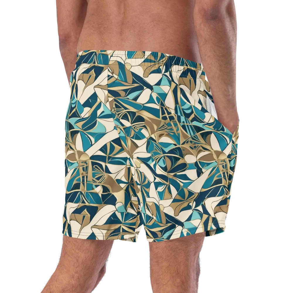 Teal Deco Garden on Swim Trunks — Right Back