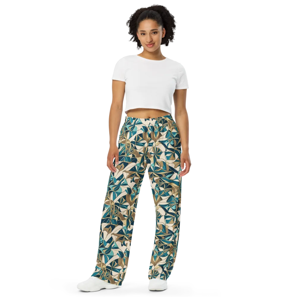 Teal Deco Garden on Wide-Leg Pants — Front