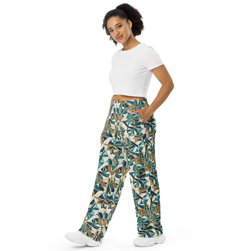 Teal Deco Garden on Wide-Leg Pants — Left Front