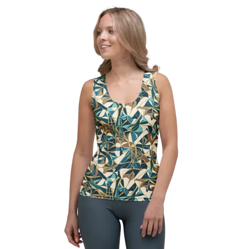 Teal Deco Garden on a Women's Tank Top