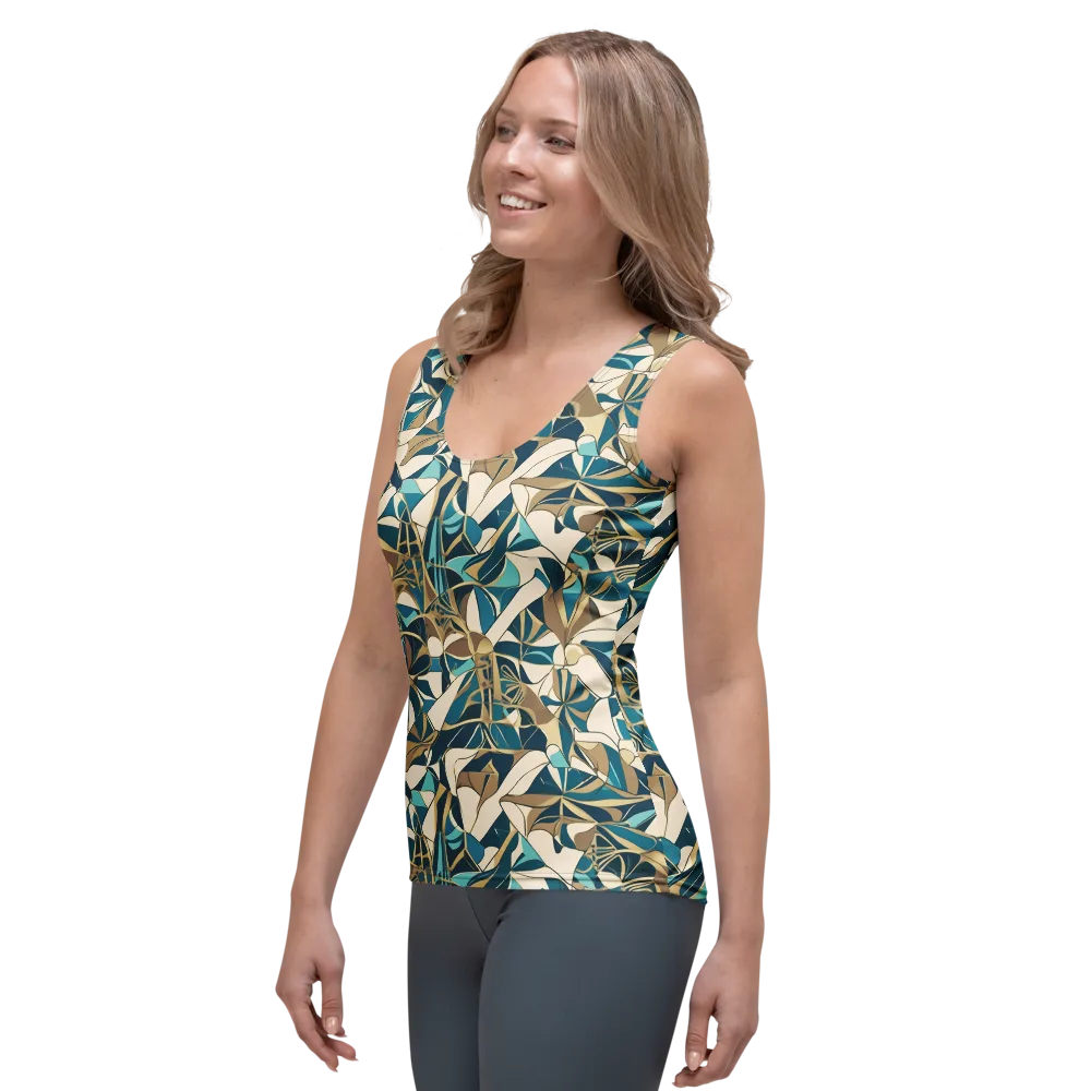 Teal Deco Garden on Women's Tank Top — Left Front