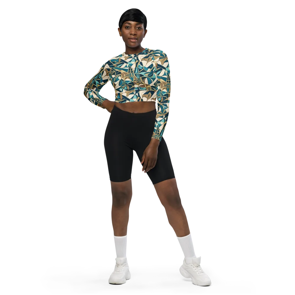 Teal Deco Garden on Long Sleeve Crop Top — Front