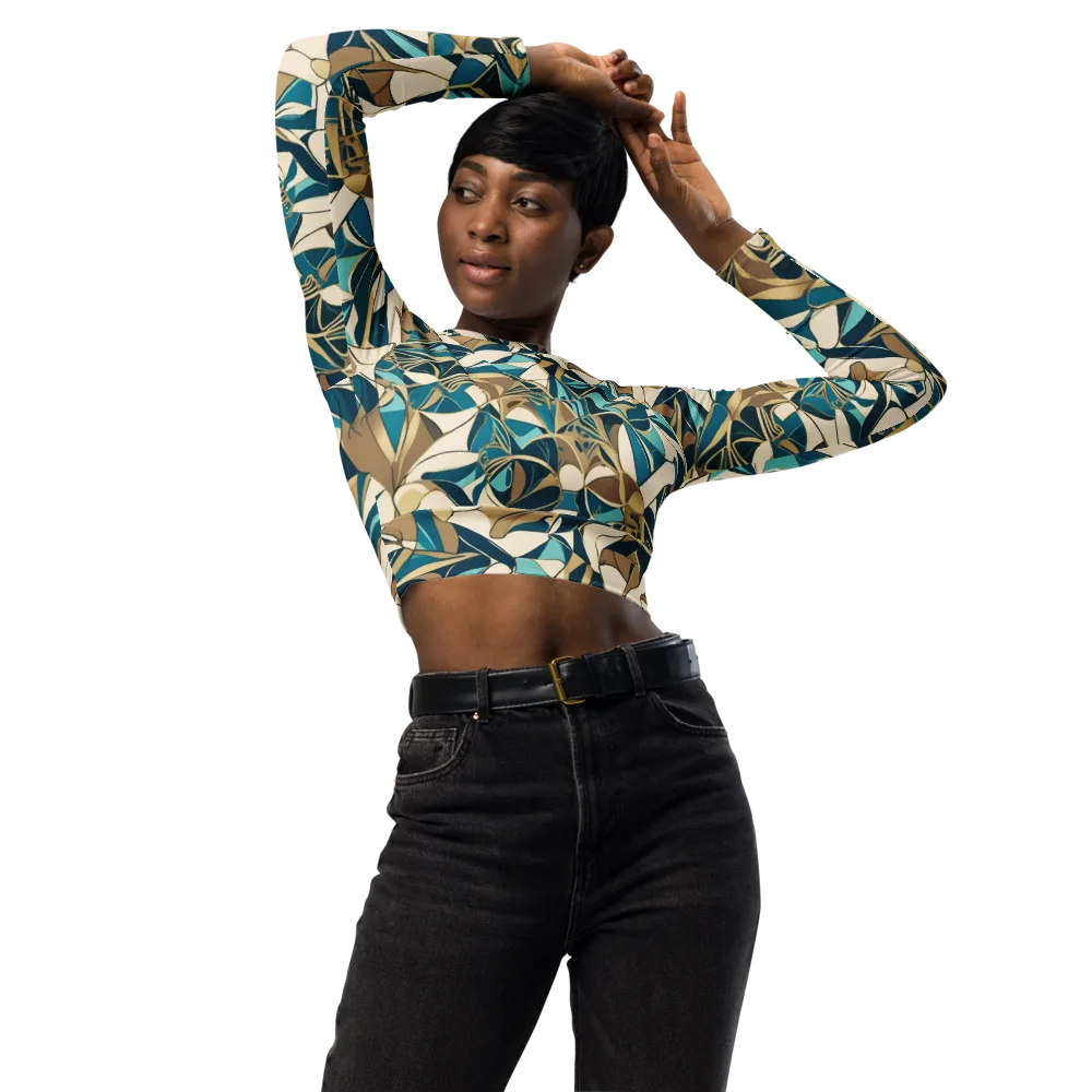 Teal Deco Garden on Long Sleeve Crop Top — Front