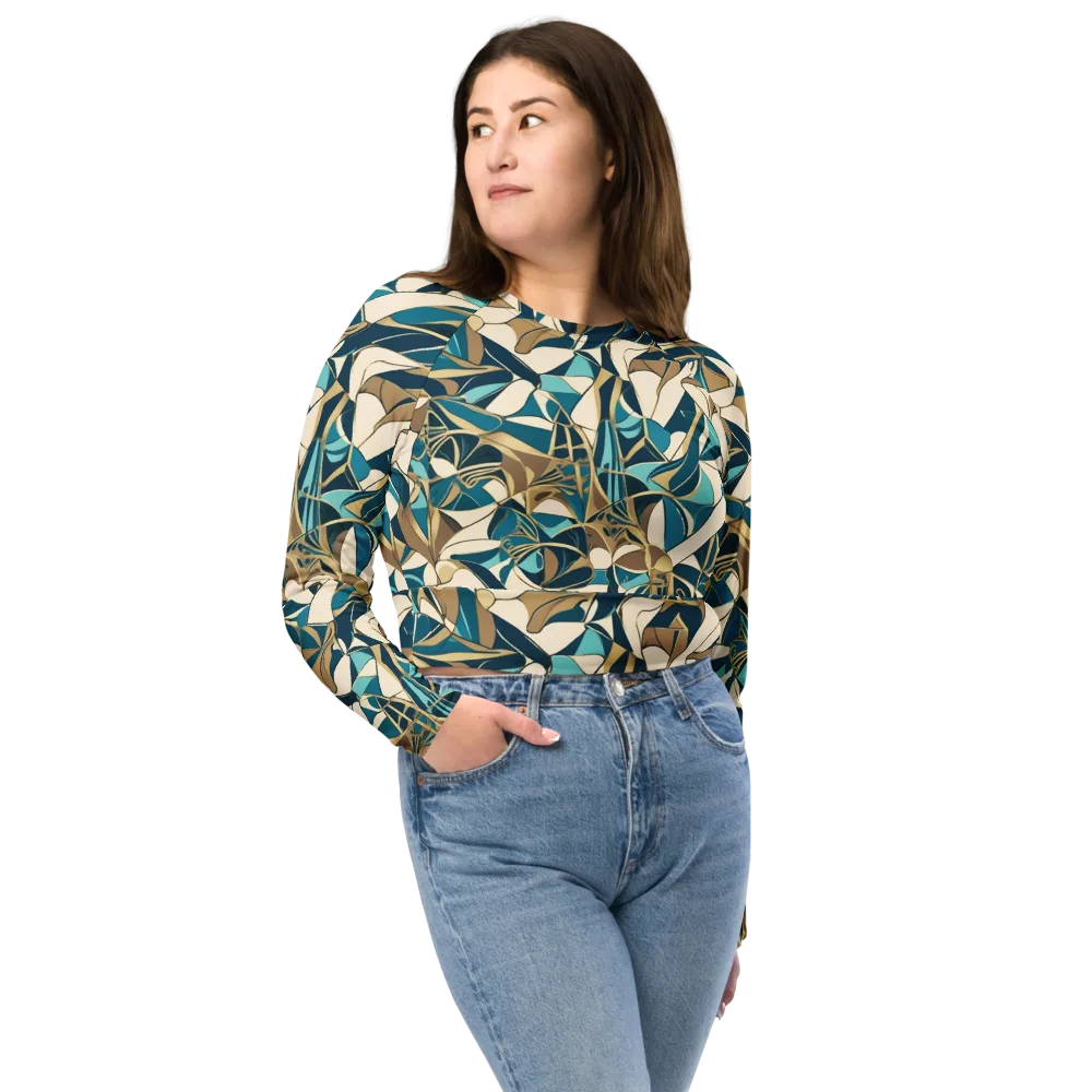 Teal Deco Garden on Long Sleeve Crop Top — Front