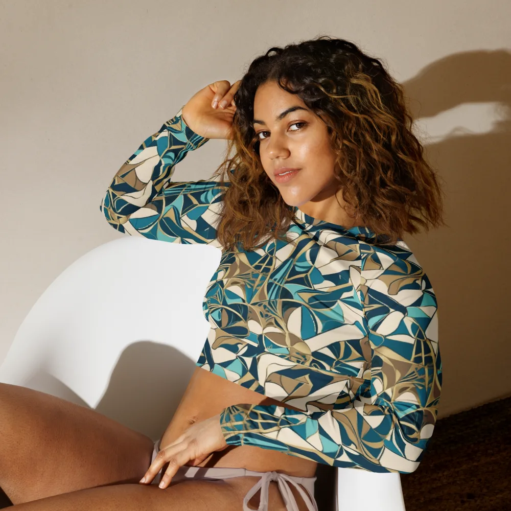 Teal Deco Garden on Long Sleeve Crop Top — Left Front