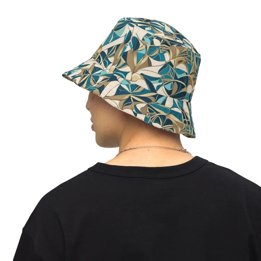 Teal Deco Garden on Reversible Bucket Hat — Back Inside