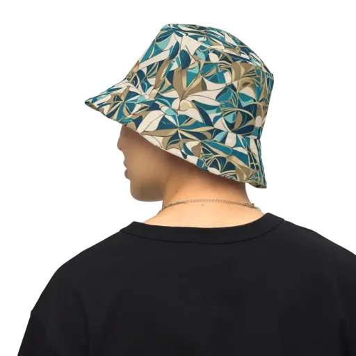 Teal Deco Garden on a Reversible Bucket Hat