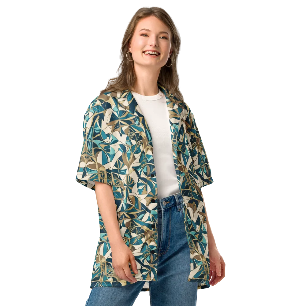 Teal Deco Garden on Button Shirt — Front