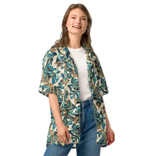 Teal Deco Garden on a Button Shirt