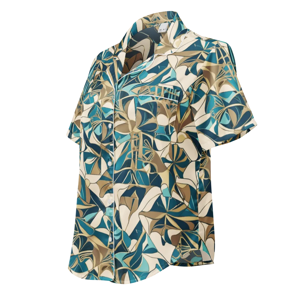 Teal Deco Garden on Women's Short Sleeve Pajama Top — Left Front