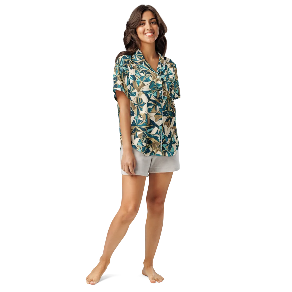 Teal Deco Garden on Women's Short Sleeve Pajama Top — Front