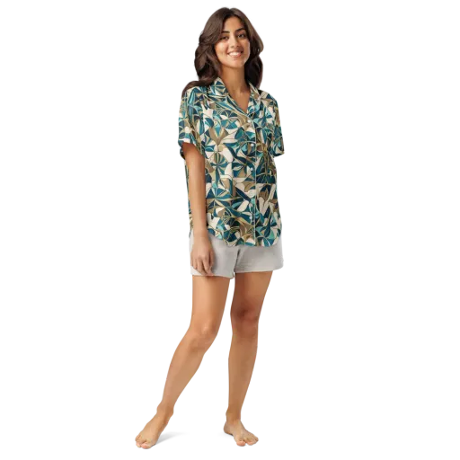Teal Deco Garden on a Women's Short Sleeve Pajama Top
