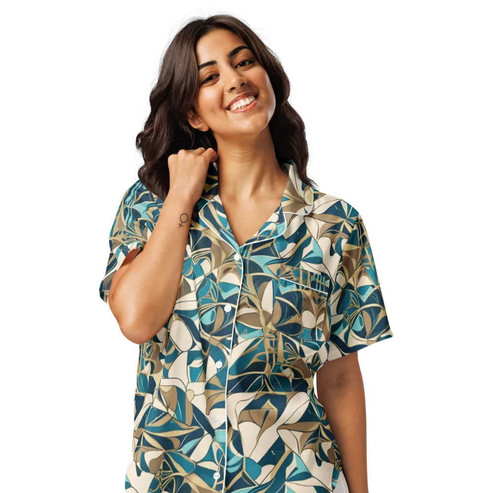 Teal Deco Garden on Women's Short Sleeve Pajama Top — Front